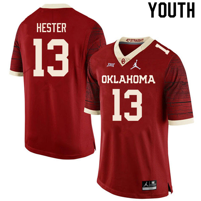 Youth #13 J.J. Hester Oklahoma Sooners College Football Jerseys Sale-Retro